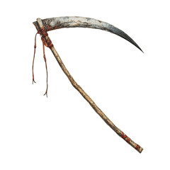 Obraz premium Illustration of an aged scythe with a curved blade and wooden handle