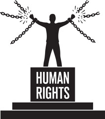 Human rights symbol person breaking chains standing on pedestal freedom equality justice