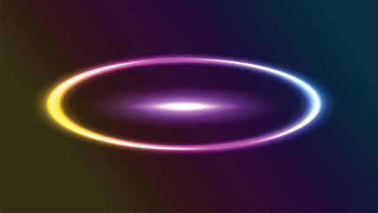 Glowing Elliptical Neon Ring with Gradient Light on Dark Background Vector Design