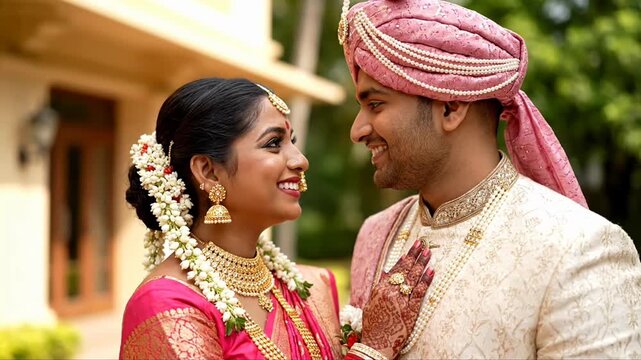 Beautiful South Indian Couple on Their Wedding Day