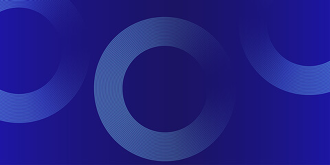 Blue abstract vector long banner. Minimal background with arrows and copy space for text. Abstract blue glowing geometric lines on dark blue background. Modern shiny blue circle lines pattern.