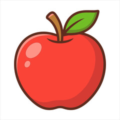 Vibrant Cartoon Apple with Leaf and Stem Simple and Clean Design.