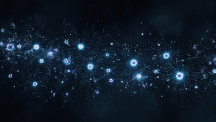 Abstract representation of interconnected neural structures, light-blue glowing cells on a dark background