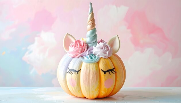 Whimsical unicorn pumpkin craft for a magical Halloween celebration.