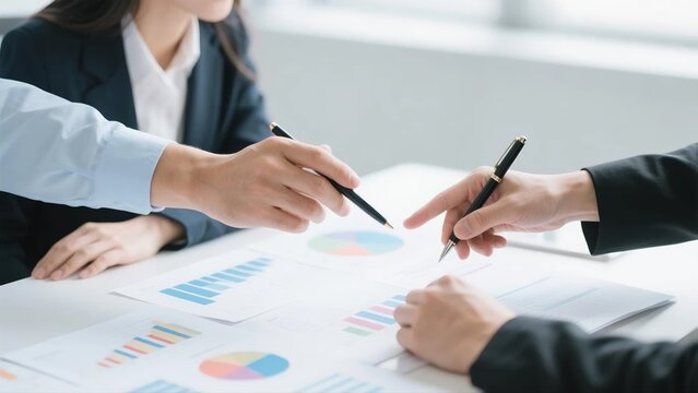 Business meeting with data analysis