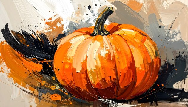 Vibrant orange pumpkin in an expressive artistic painting style.
