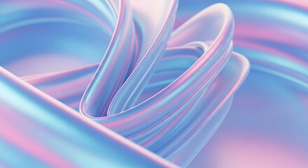 Swirling iridescent ribbons of blue and pink abstract