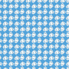 Blue Floral Pattern With White Petal Motifs Repeating Across Background