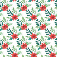 Floral Pattern With Red Flowers And Green Leaves — Seamless Design For Textiles And Wallpapers