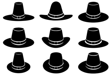 set of Pilgrim hat silhouette vector illustration 