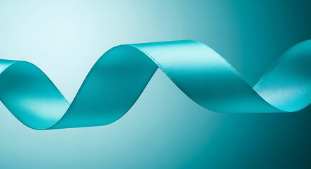 Teal ribbon flowing on a gradient background fabric