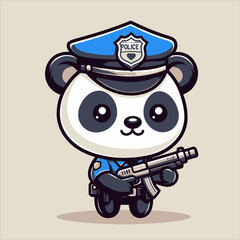 Cartoon Panda Police Officer Holding a Futuristic Gun with a Heart Badge.