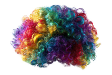 Vibrant, curly, rainbow-colored wig