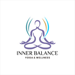 Modern Yoga and Wellness Logo Design with Abstract Human Meditation Pose Representing Inner Peace Relaxation Harmony Health and Spiritual Balance for Spa and Fitness Brand Identity