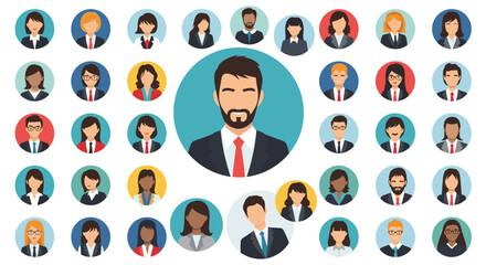 Diverse group of professional avatars representing people in business, diversity, and team concepts.