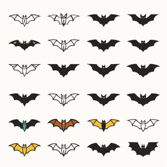 bat icon collection flat isolated
