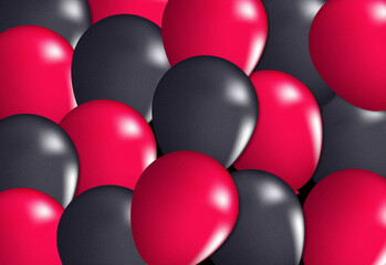 Vibrant balloons in bold black and hot pink colors fill the frame for a festive party atmosphere, bright celebration decor, and cheerful event ambiance with modern style