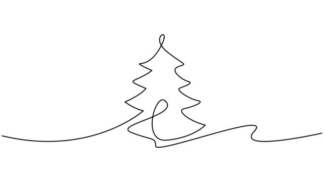 Christmas tree one line drawing animation. New Year tree, Christmas tree self drawing continuous one line animation. Full length motion