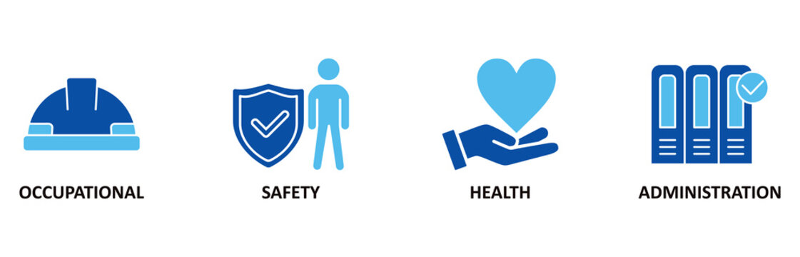 OSHA icon set In Blue Style vector illustration for occupational safety and health administration with an icon of worker, protection, healthcare, and procedure