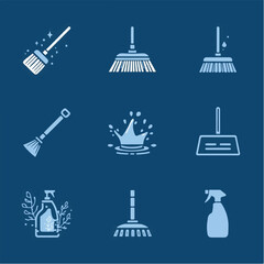 Cleaning service icons set with outline style, flat style cleaning icons