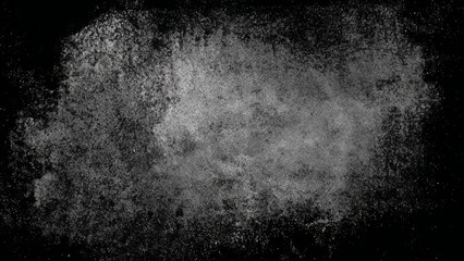 black background with white dust particles and grunge texture frame, abstract dark distressed vignette overlay
