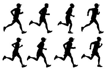 set of Person running in winter silhouette vector illustration