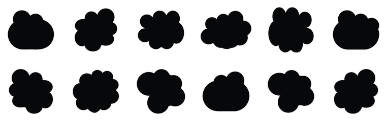 Cloud icon. Vector set of black cloud icons in flat style, ideal for weather apps. Modern cloud icon and signage graphic. Fluffy clouds silhouettes. Collection of various forms