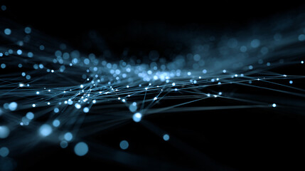 Abstract Data Network: A mesmerizing display of interconnected data nodes, glowing with an ethereal blue light against a deep, dark backdrop.