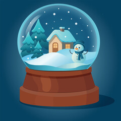 Magical Christmas Snow Globe with Snowman, House, and Pine Trees