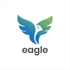 Modern eagle logo design with blue and green gradient wings, symbolizing freedom, strength, leadership, power, and creativity for business or technology brand identity