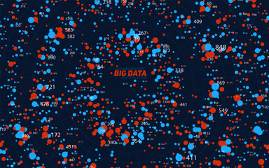 Round big data information visualization. Social network, financial analysis of complex databases. Visual information complexity clarification. Intricate data technology