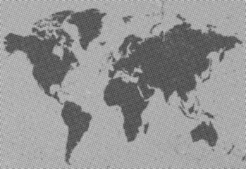 Fototapeta premium Desaturated halftone world map illustration with a dotted grayscale surface, conveying global connectivity and geography for business presentations and data visualization