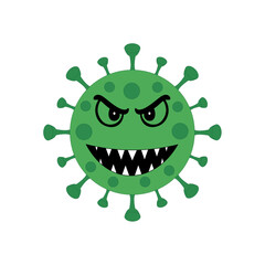 Aggressive Green Influenza Virus Character with Sharp Teeth and Angry Eyes Vector Illustration of a Germ or Pathogen
