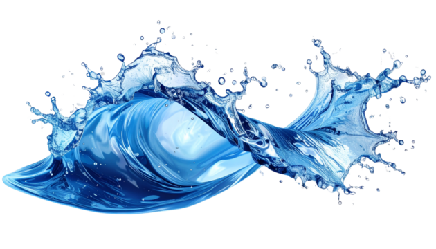 Realistic water splash isolated on transparent background with detailed drops and natural fluid curve — freshness and purity concept PNG.