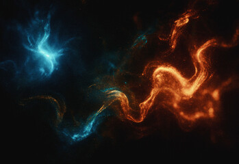 Vibrant blue and orange interstellar nebula with swirling gas and dust in deep space, a cinematic cosmic landscape ideal for science, education, astronomy and creative projects