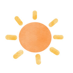Warm watercolor sun illustration with playful rays evoking cheerful summer mood and bright sunny weather