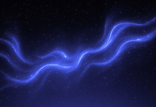 Abstract blue light wave flowing through a starry space background, an ethereal cosmic ribbon of energy with luminous curves, creating a futuristic, digital art concept scene - Powered by Adobe