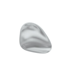 Silver metallic pebble with smooth reflective surface floating on transparency background, serene modern abstract object