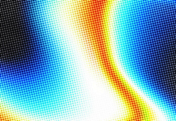 Abstract rainbow gradient with halftone dot texture and flowing curved light, creating a vibrant, futuristic background ideal for digital design projects and branding materials