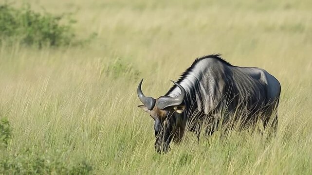 wildebeest gnu eating grass video