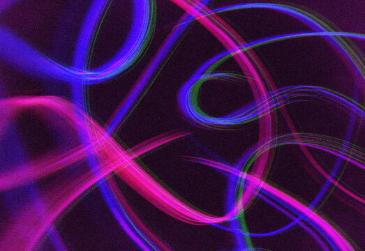 Abstract neon light trails in vibrant magenta, blue, and green weave across a dark cosmic canvas, creating dynamic motion, energy, and futuristic vibe for design and media projects