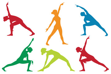 Person doing yoga pose silhouette bundle isolated on white background