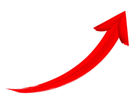 A bold, bright red arrow curving upwards