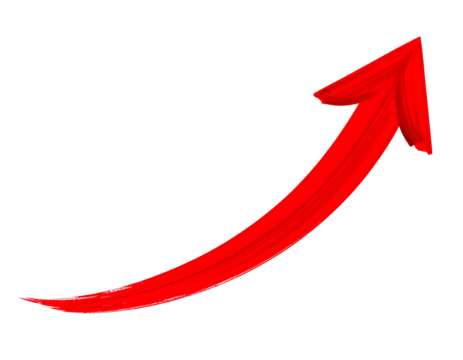 A bold, bright red arrow curving upwards