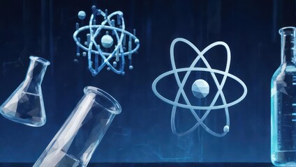 Abstract science background with beakers and atoms