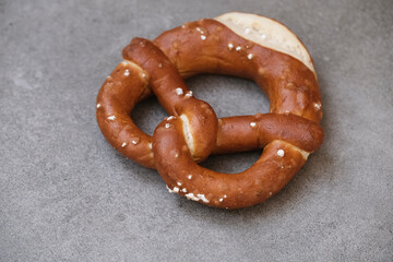 Delicious traditional Bavarian Brezeln or pretzels with a brown salty crust. German Pretzel Brezel. Food on Oktoberfest