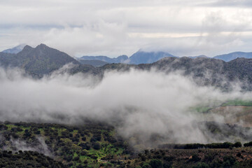 Ronda, Spain. View of the valley from the historic bridge. Andalusia. Travel and tourism beautiful cities of Spain