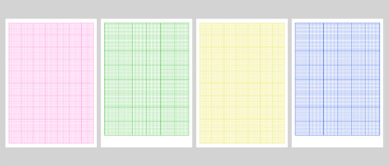Millimeter Grid Graph Sheet Paper Set. Colorful Pattern Mat A4 Background