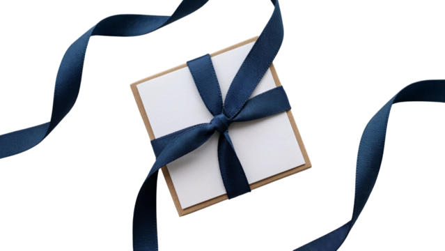 gift box tied with elegant blue ribbon . Isolated on transparent background, png - Powered by Adobe
