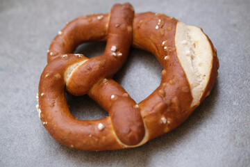 Delicious traditional Bavarian Brezeln or pretzels with a brown salty crust. German Pretzel Brezel. Food on Oktoberfest